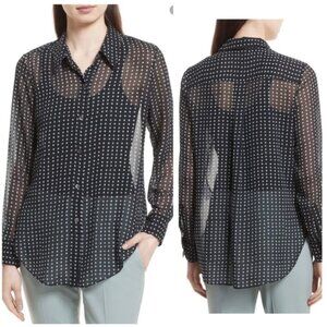 Theory Silk Chiffon Sunaya Square Print Blouse Size S